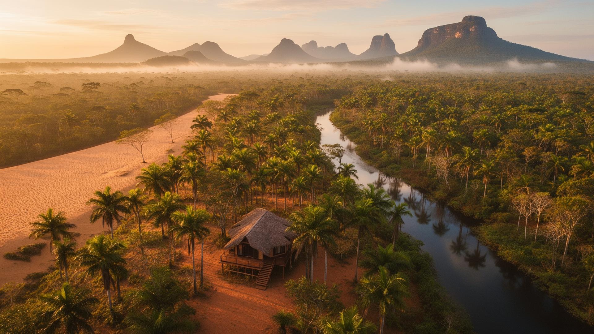 Paisagem de mata e águas de rio, da Amazônia ao Cerrado